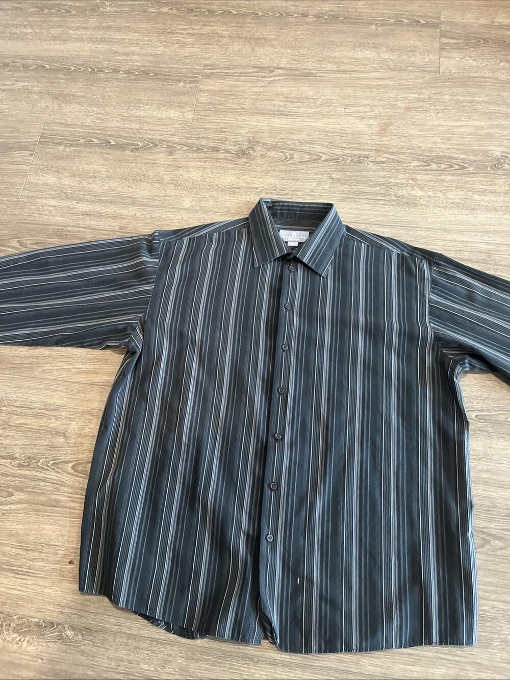 Kenneth Cole Men’s Long Sleeve Button Up Stripped Casual Shirt Size XL Cuff Link
